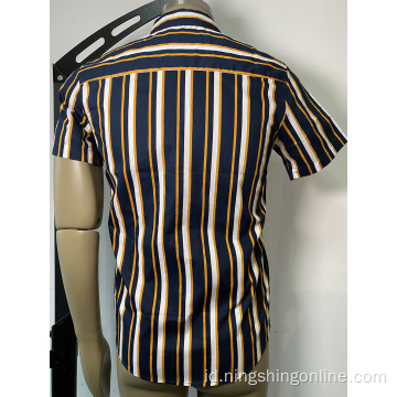 Stripe mens katun kemeja kasual penuh